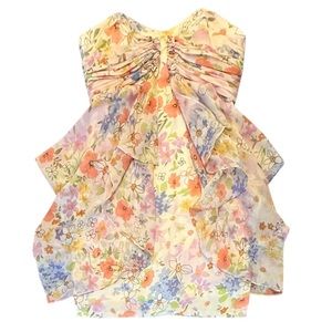JILL STUART Floral Sweetheart Strapless Mini Dress with Ruffles Size 2/XS $228